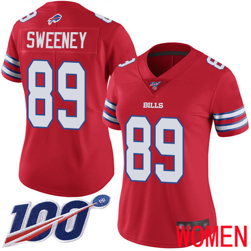 Women Buffalo Bills #89 Tommy Sweeney Limited Red Rush Vapor Untouchable 100th Season NFL Jersey